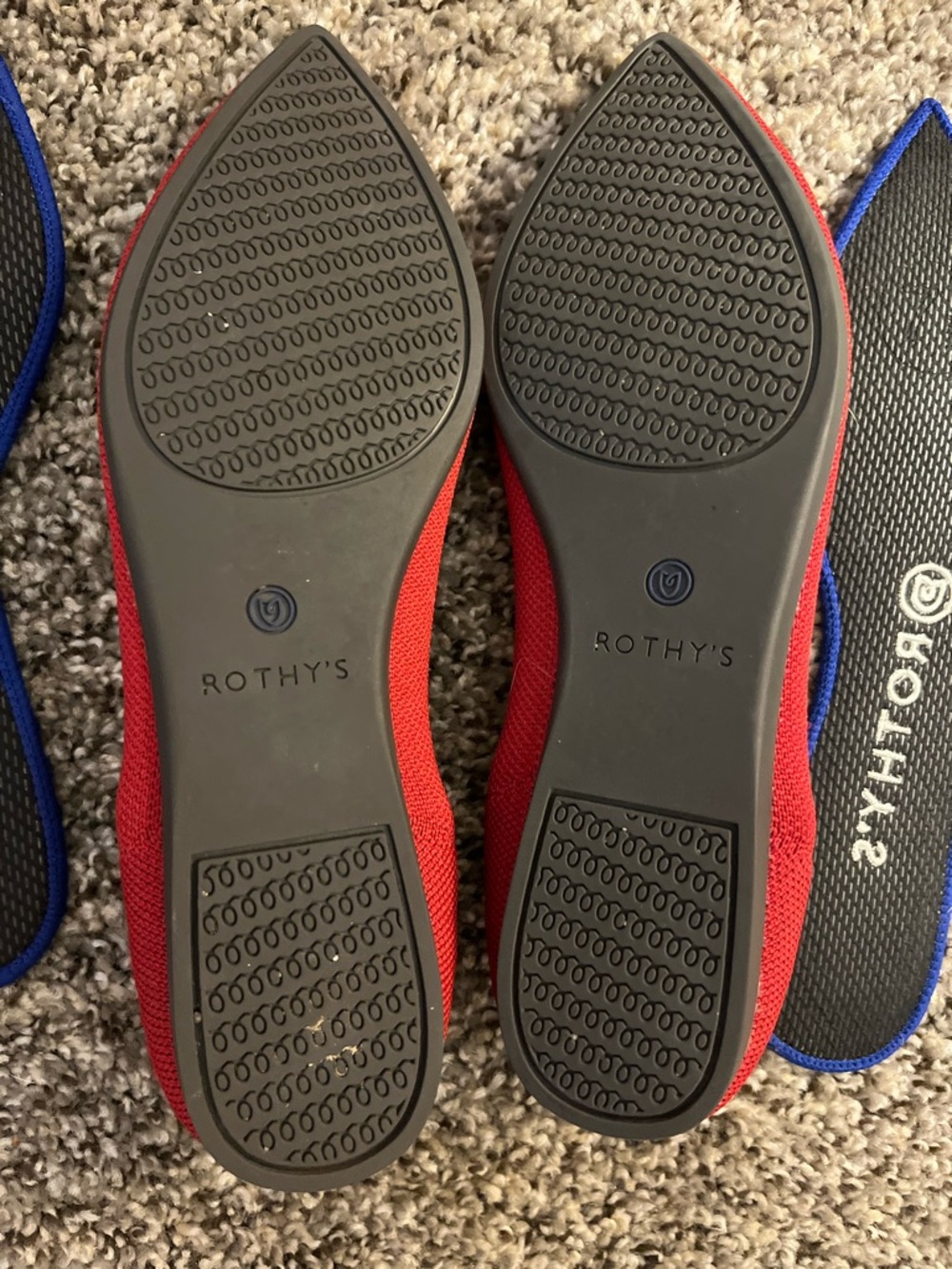 Rothy's Red Pointed Knit Ballet Flats with Blue Trim 7.5 - Picture 5 of 5